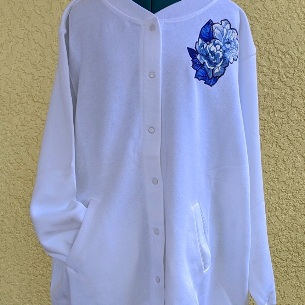 Fleece Jacket Snap Front Hand Embellished